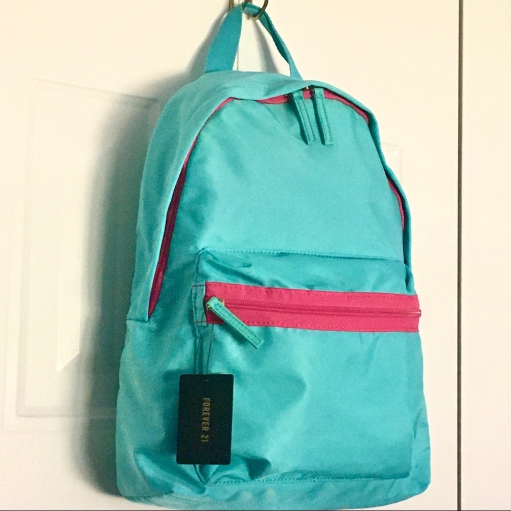 FOREVER 21 turquoise and hot pink backpack gym bag